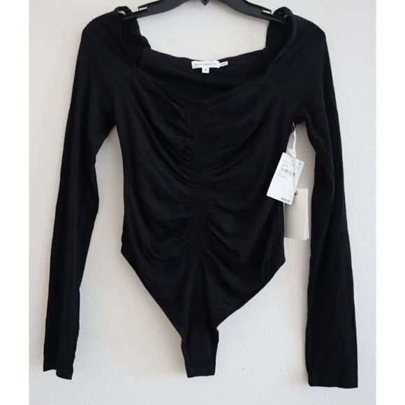 Good American GB0395 Women Sz 2/M Black Good Touch Ruched L/S Thong Bodysuit - Picture 1 of 10
